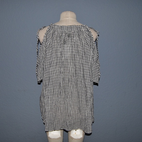 New MAX STUDIO b+w Plaid Cold-Shoulder Top NWT F5 - Picture 5 of 8